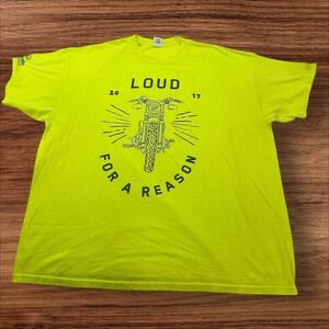 Gildan Loud For A Reason Motorcycle Graphic Tee Crew Neck‎ Neon Yellow 2XL